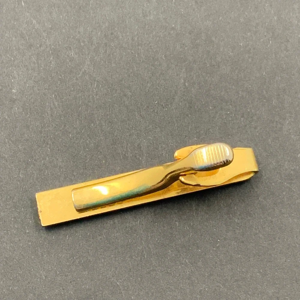 Vintage Gold Tone Textured Diagonal Stripe Tie Clip Mens Formal Accessory